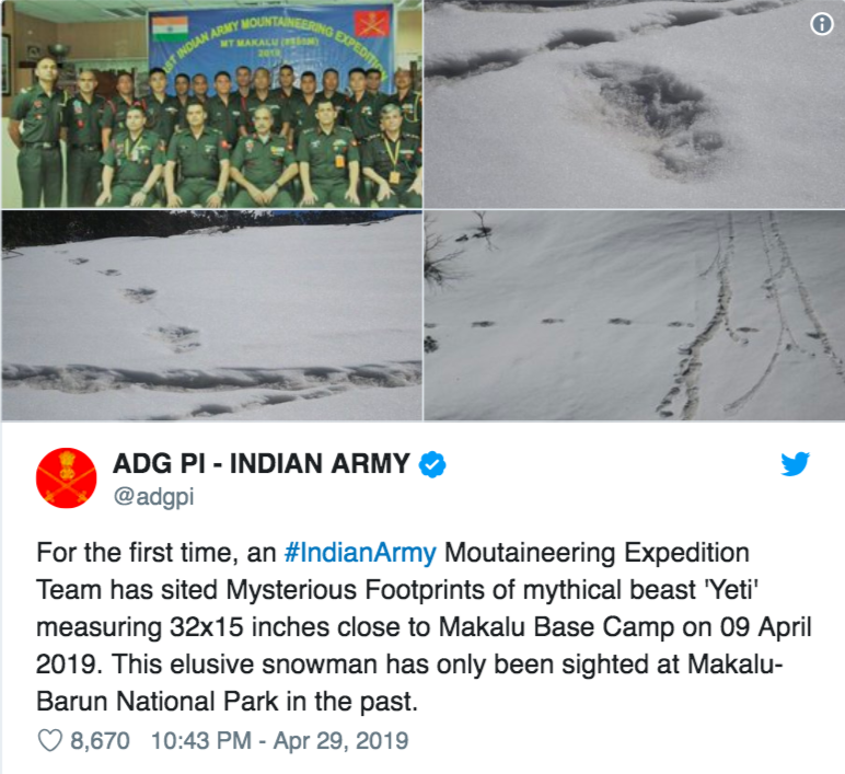 indian army evidence found of him manav yeti mysterious footprints